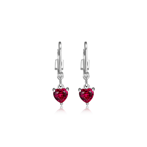 ER2LCHX0-W "Holiday Stars" Heart Created Ruby and Lab Grown Diamond Round Drop Earrings