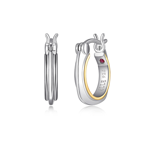 ER2LCJ0-2T "Aureole" Sterling Silver 2-Tone Square Hoop Earrings