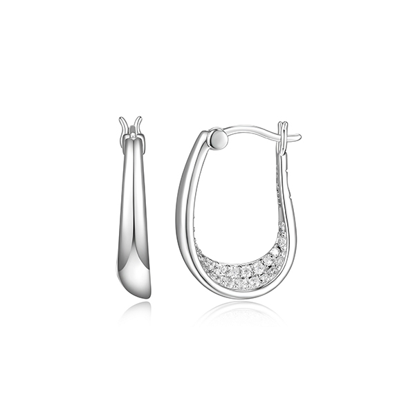 ER2LCJ4-W "Lake Mirror" Sterling Silver Cubic Zirconia Oval Hoop Earrings