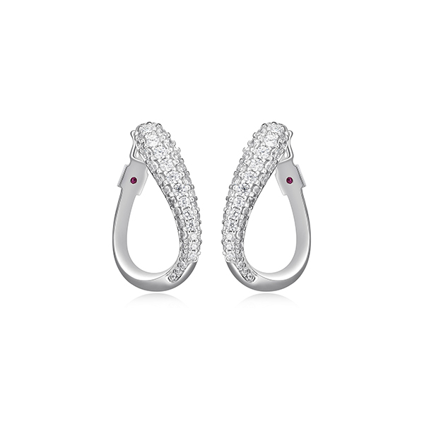 ER2LCK6-W "Caramel" Pave Cubic Zirconia Twisted Oval Hoop Earrings