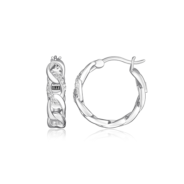ER2LCLQ-W "Ovation" Sterling Silver link with Pave Cubic Zirconia Earrings