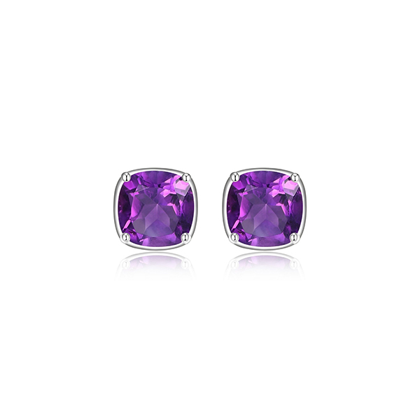 ER2LCM9-P "Marble" Amethyst Cushion Cut Stud Earrings