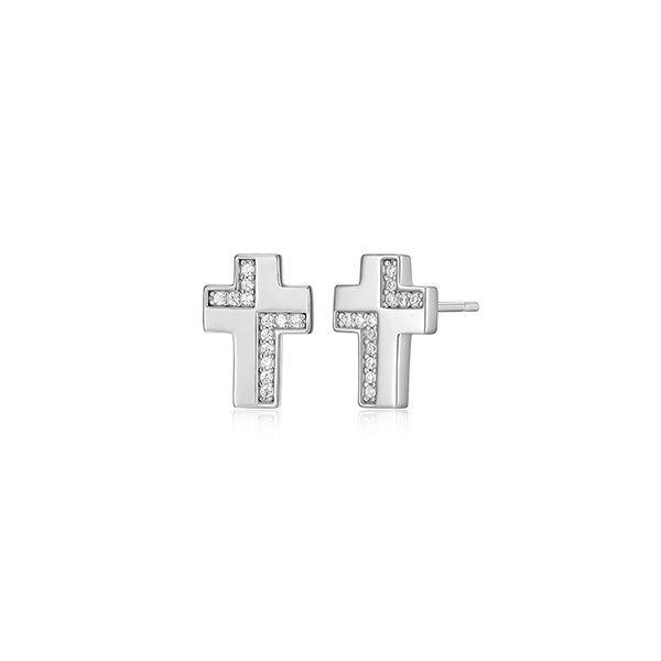 ER2LCPR-W "Motif" Cross with Cubic Zirconia Stud Earrings