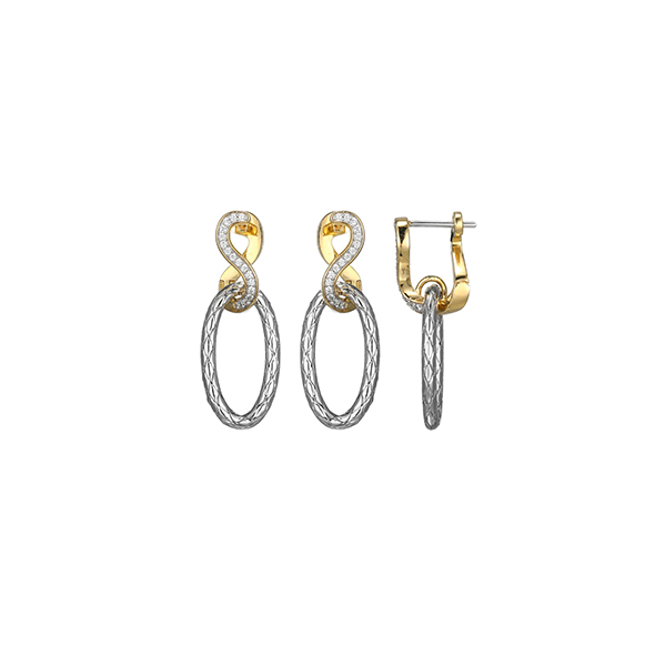ER2Q0FQ-2T Sterling Silver "New Mesh" Oval Drop On CZ Infinity Huggie Earrings
