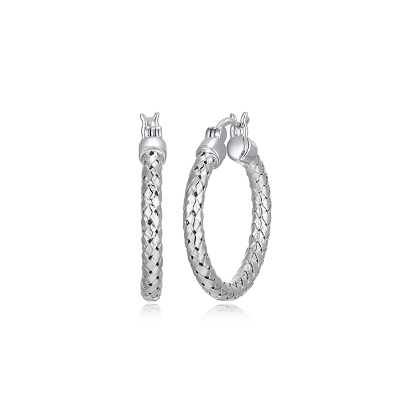 ER2Q0G0-W Sterling Silver "New Mesh" Woven Tube 25mm Hoop Earrings
