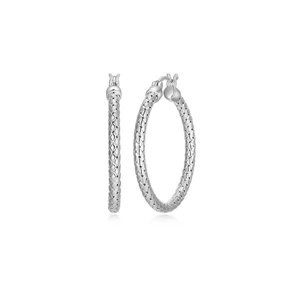 ER2Q0G1-W Sterling Silver "New Mesh" 3mm Woven Tube 35mm Hoop Earrings