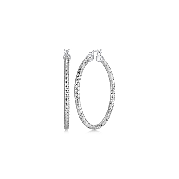 ER2Q0G2-W Sterling Silver "New Mesh" 3mm Woven Tube 45mm Hoop Earrings