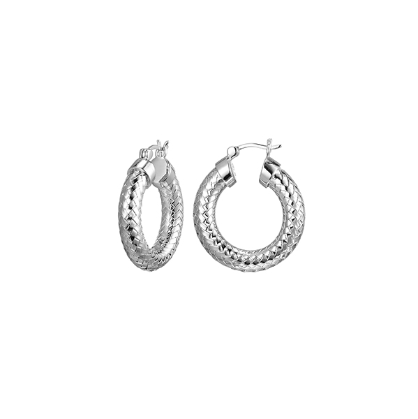 ER2Q0G3-W Sterling Silver "New Mesh" 5mm Woven Tube 26mm Hoop Earrings