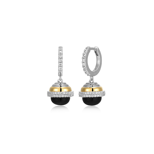 ER2Q0GJ-2T Sterling Silver "New Mesh" Genuine Agate & CZ Drop Hoop