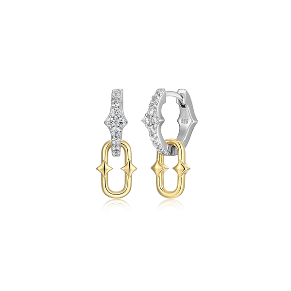 ER2Q0GR-2T Sterling Silver "New Mesh" Drop On Hoop Earrings with CZ