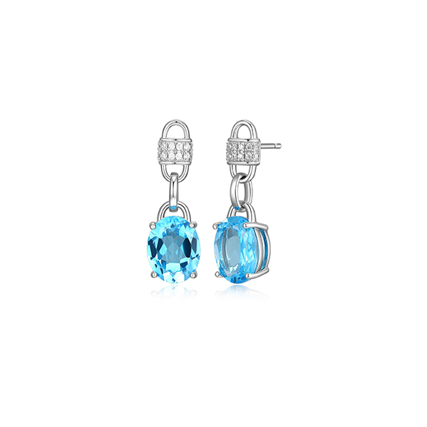 ER2Q0HN-W Sterling Silver "Prism" Genuine Topaz & CZ Stud Earrrings