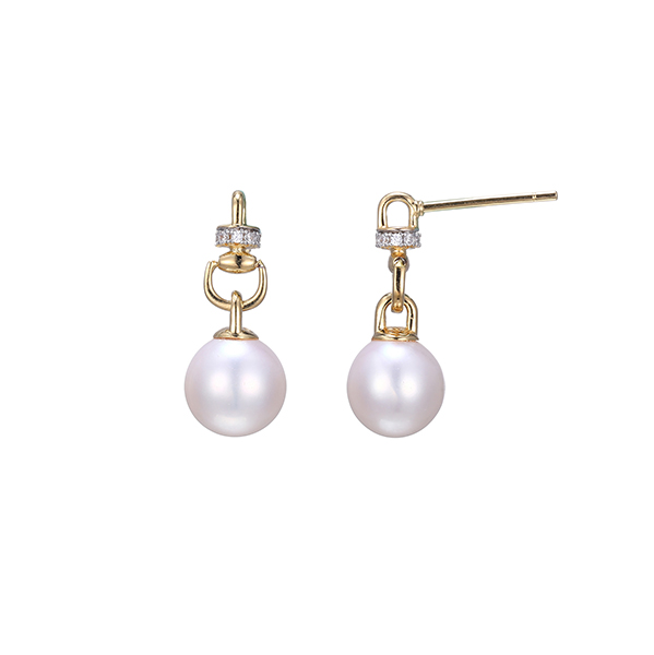 ES2Q0F0-2T Sterling Silver "Venus" Genuine White Pearl With CZ Drop Stud Earrings