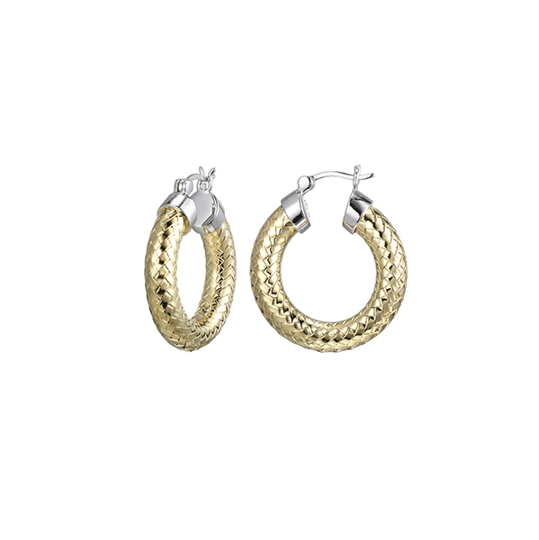 ES2Q0G3-2T Sterling Silver "New Mesh" 5mm Woven Tube 26mm Hoop Earrings