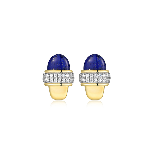 ES2Q0HQ-2T Sterling Silver "New Mesh" Genuine Lapis Lazuli with CZ Stud Earrings