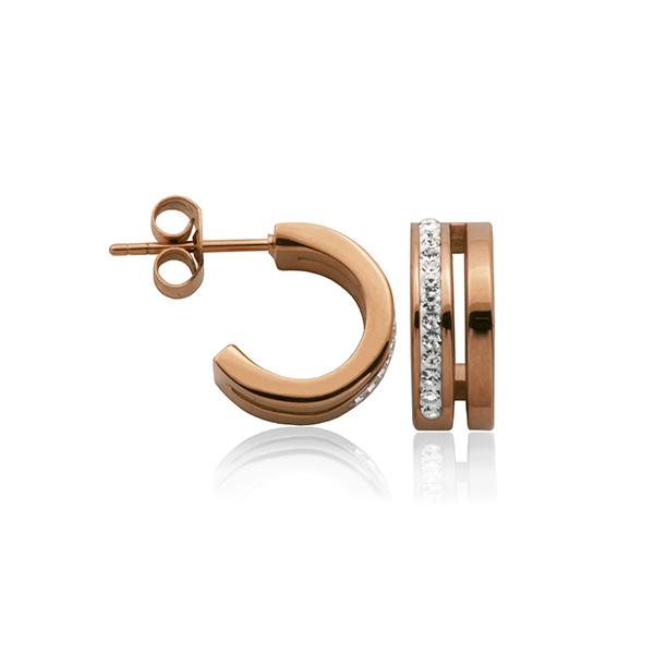 CJ Steelx Half Hoop Preciosa Crystal Earrings - Rose Gold