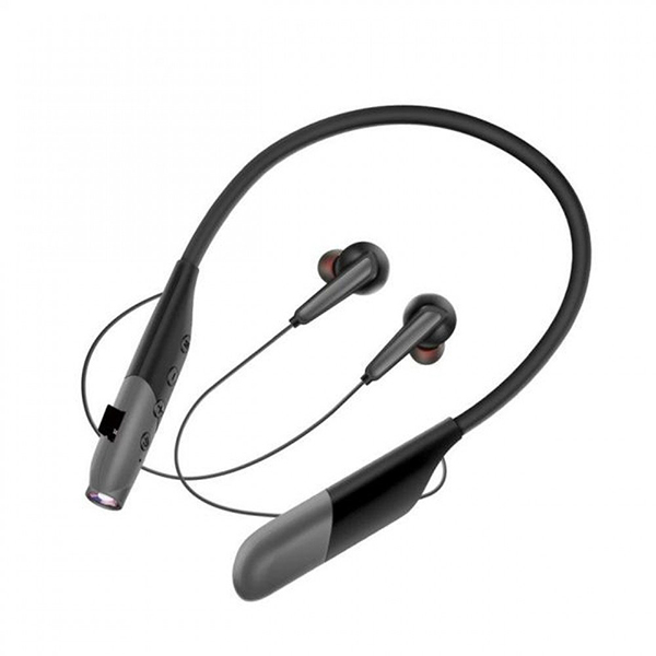 Neck Band Earphone Bluetooth Wireless Sports Music Headset Earbuds Headphone With Bright Flashlight Function KIAKZR11 for Universal Cell Phone And Bluetooth Device - Black