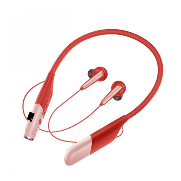 Neck Band Earphone Bluetooth Wireless Sports Music Headset Earbuds Headphone With Bright Flashlight Function KIAKZR11 for Universal Cell Phone And Bluetooth Device - Red