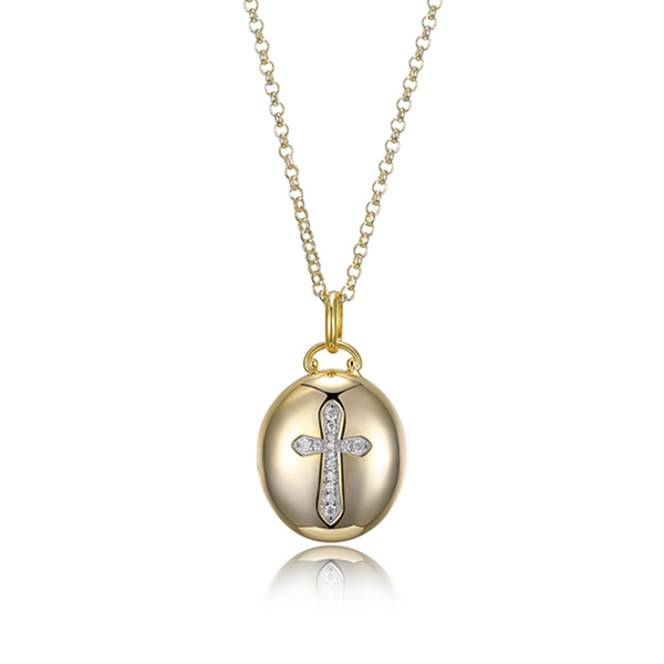 Diamondlite Cubic Zirconia Polished Oval Cross Locket - Gold