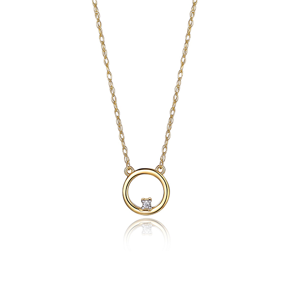 10K Gold Open Circle Necklace with Diamond - Gold