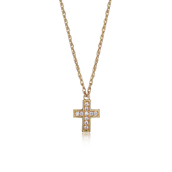 10K Gold Cross Necklace with Diamonds - Gold