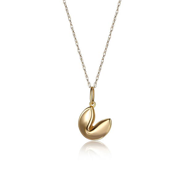 10K Gold Lucky Fortune Cookie Necklace - Gold