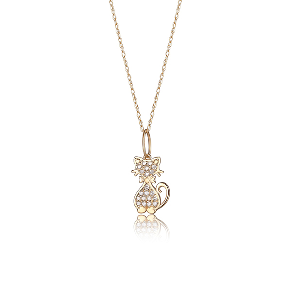 10K Gold Cat Necklace with Diamonds - Gold