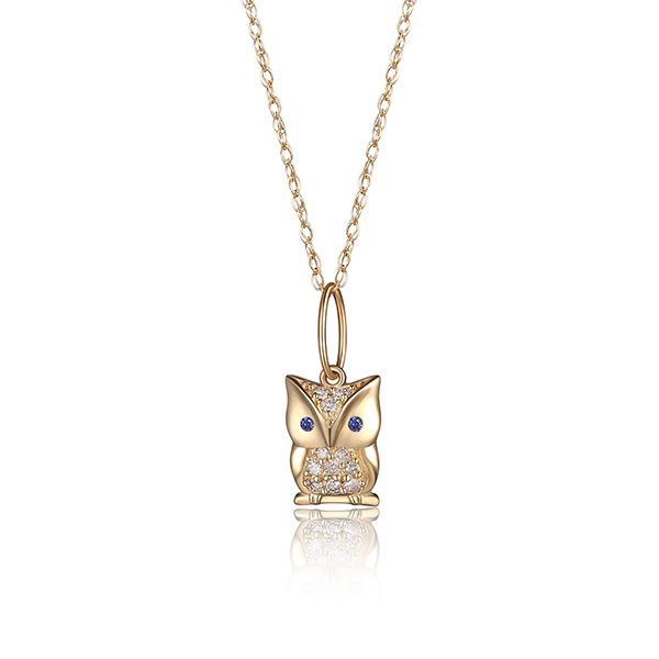10K Gold Owl Necklace with Sapphire and Diamonds - Gold