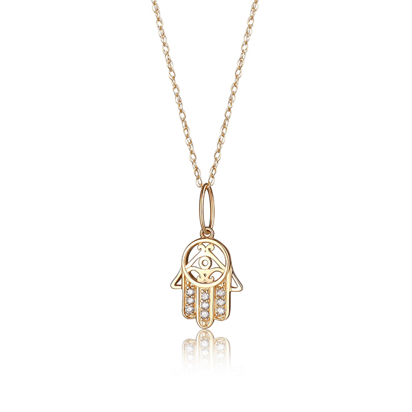 10K Gold Hamsa Necklace with Diamonds - Gold