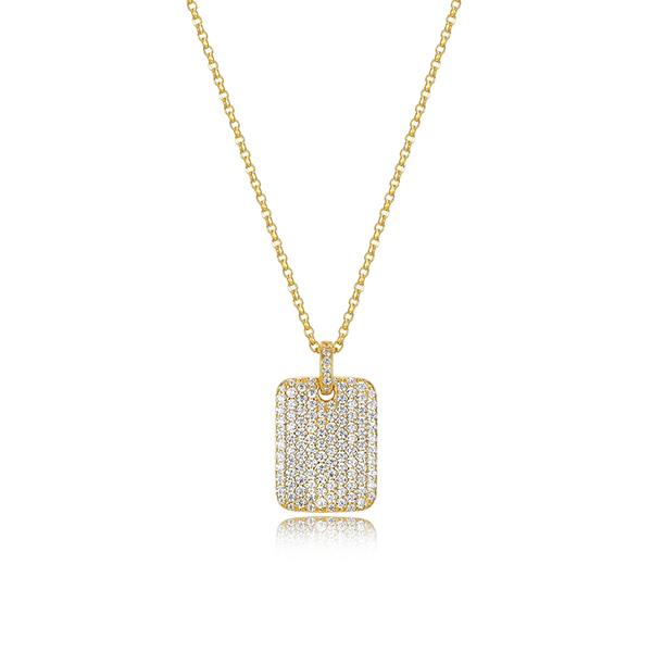 Diamondlite Cubic Zirconia Adjustable Pave Tag Necklace - Gold