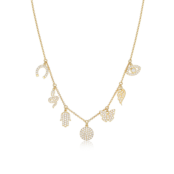 Diamondlite Cubic Zirconia Adjustable Pave Lucky Charm Necklace - Gold