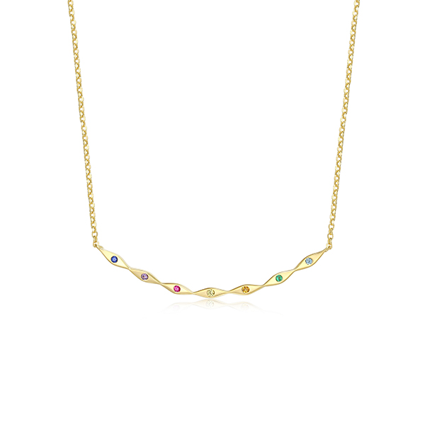 Diamondlite "Mystique" Multi-coloured Created Gems Scalloped Curved Bar Necklace - Gold