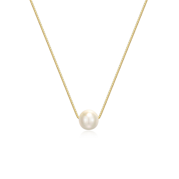 8mm Genuine Pearl Solitaire Box Chain Necklace - Gold