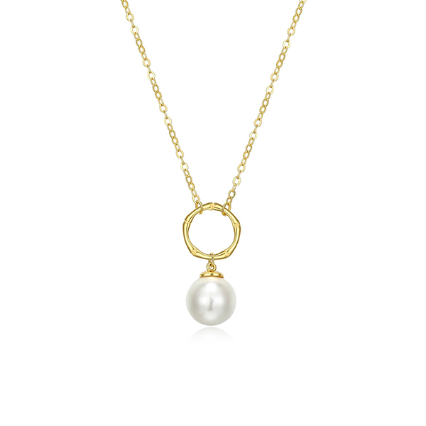 Lucky Bamboo 10mm Shell Pearl Necklace - Gold
