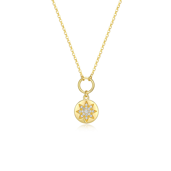 Goddess Diamondlite Cubic Zirconia Single Star Disc Necklace - Gold