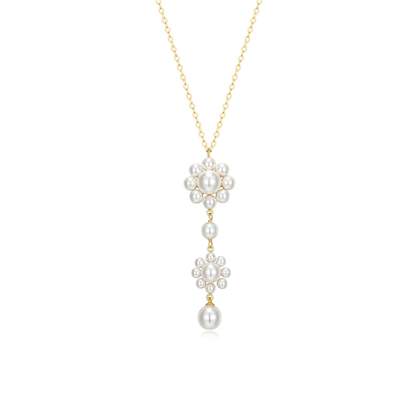 Pearl Flower Long Drop Shell Pearl Necklace - Gold