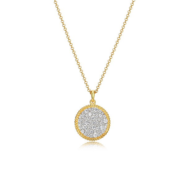 Diamondlite Cubic Zirconia Adjustable Pave Rope Disc Pendant - Gold