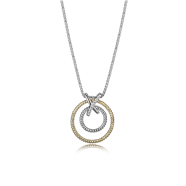 NCGR0Q04D-2T Sterling Silver "LINQ" Double Tone Circle Necklace