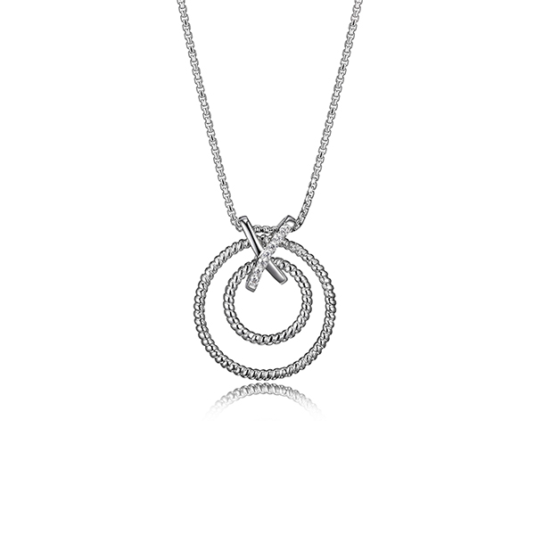 NCGR0Q04D-W Sterling Silver "LINQ" Double Tone Circle Necklace