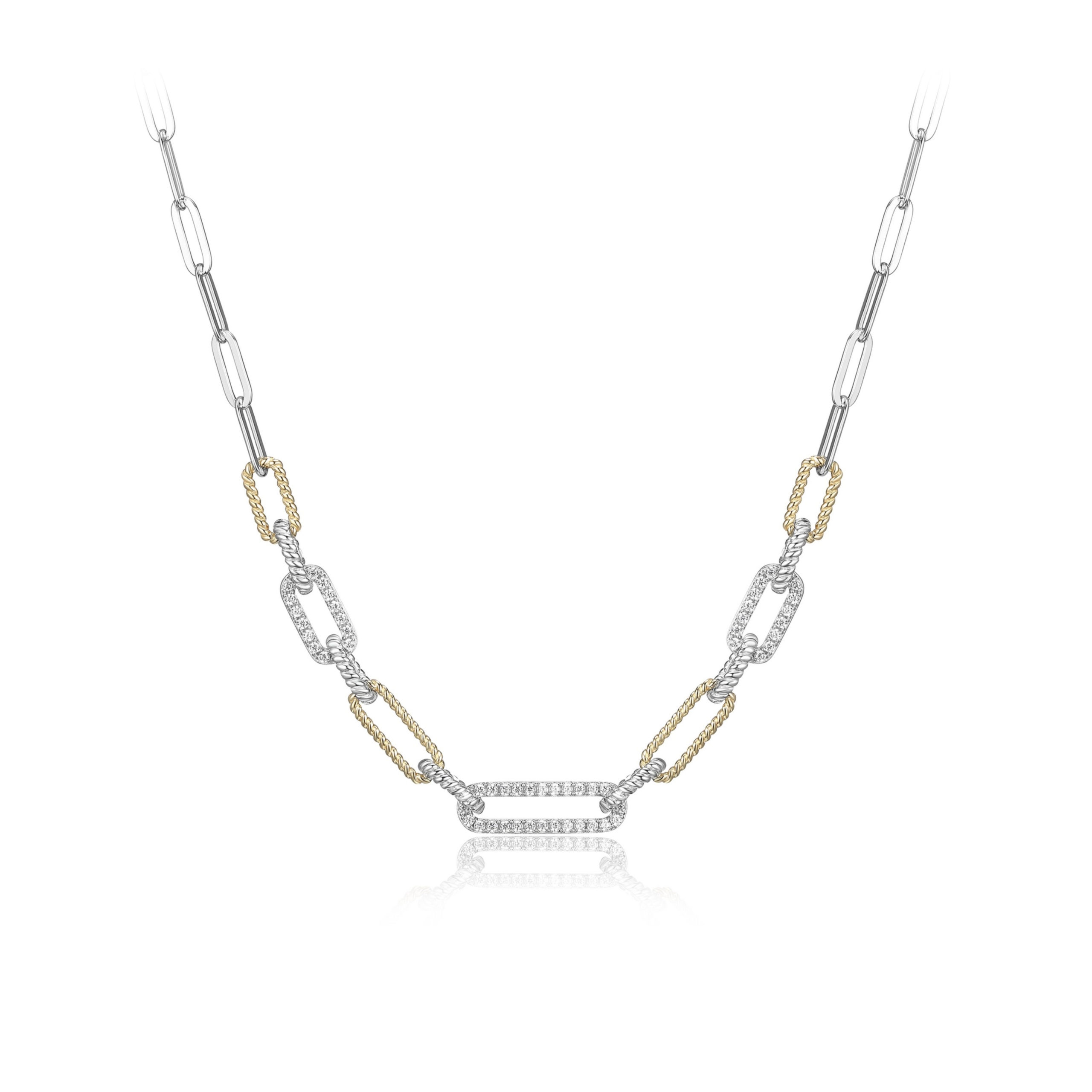 NCGR0Q085-2T Sterling Silver "PAPERCLIP" Rope and CZ with 4mm Link Necklace