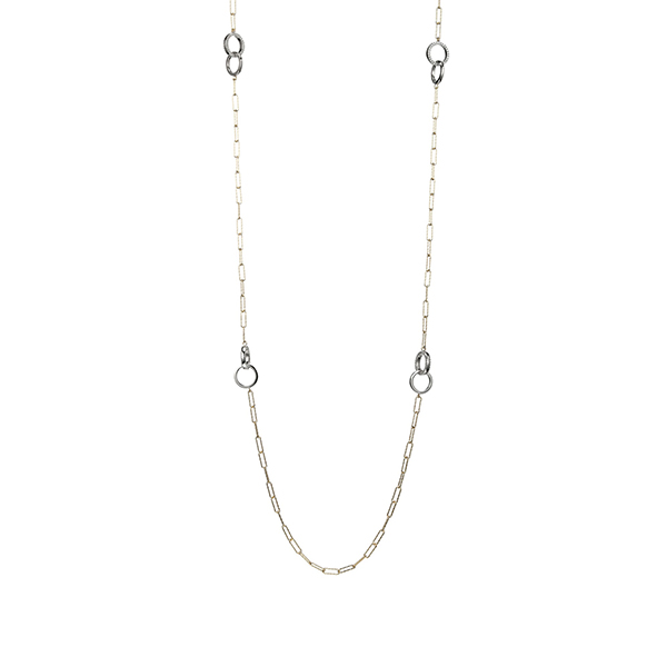 NCGS0Q08B-2T Sterling Silver "PAPERCLIP" Diamondlite Interlocking Circles Station Long Necklace