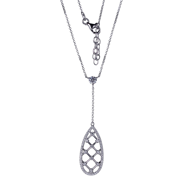 Diamondlite Cubic Zirconia Teardrop Lattice Bridal Necklace in Silver