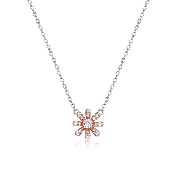 Diamondlite Cubic Zirconia Daisy Flower Necklace - Rose Gold