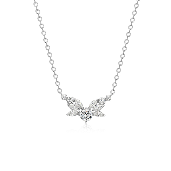 Diamondlite Cubic Zirconia Marquise Multi-stone Flower Necklace - Silver