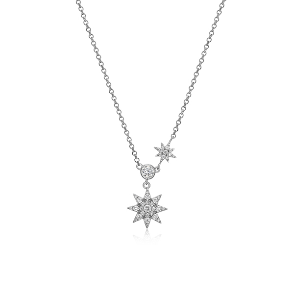 Goddess Diamondlite Cubic Zirconia Double Star Necklace - Silver