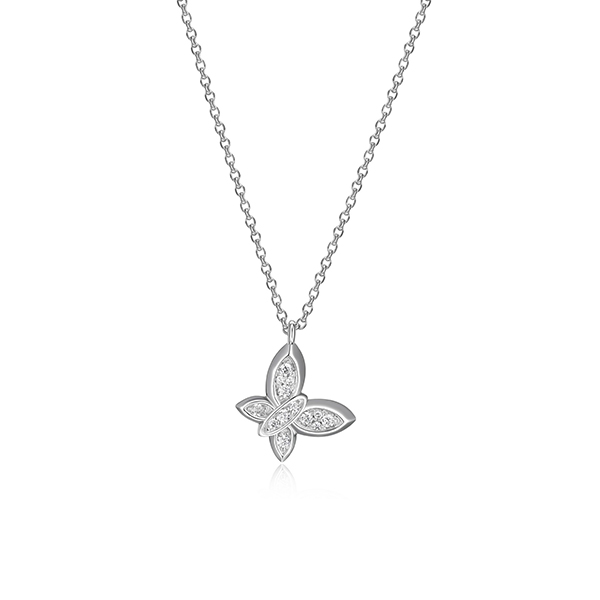 NR0LBNQ-W "Scintillation" Sterling Silver Cubic Zirconia Butterfly Necklace
