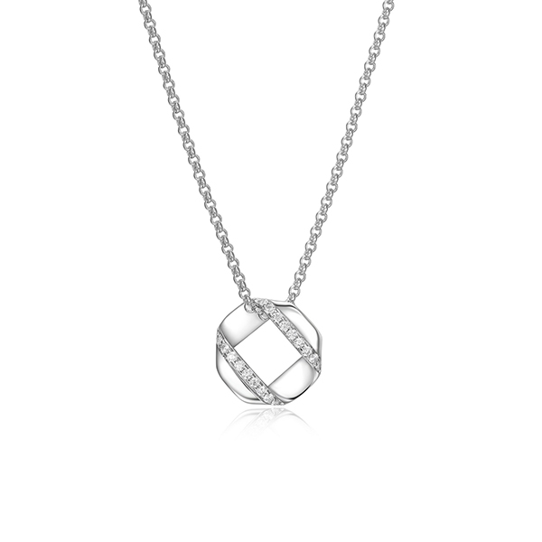 NR0LBNV-W "Lattice" Sterling Silver Hexagon and Pave Cubic Zirconia Necklace