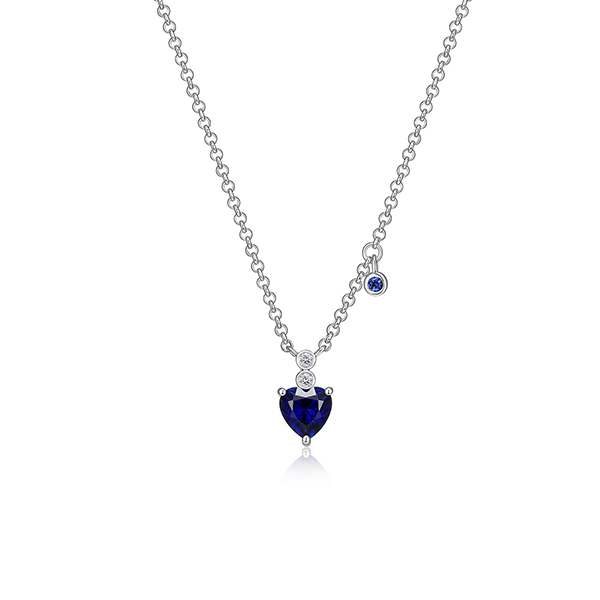 NR0LBNX-W "Blue Star" Sterling Silver Heart Created Sapphire and Lab Grown Diamond Necklace