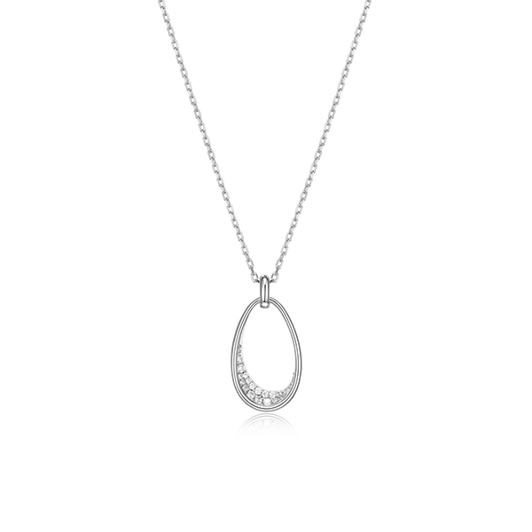 NR0LBPN-W "Lake Mirror" Sterling Silver Oviform Cubic Zirconia Necklace