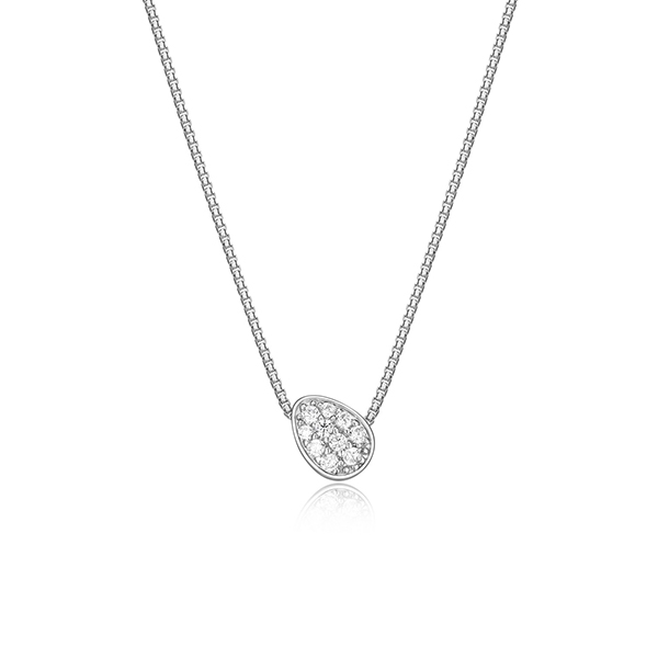 NR0LBPP-W "Lake Mirror" Sterling Silver Oviform Pave Cubic Zirconia Bolo Necklace