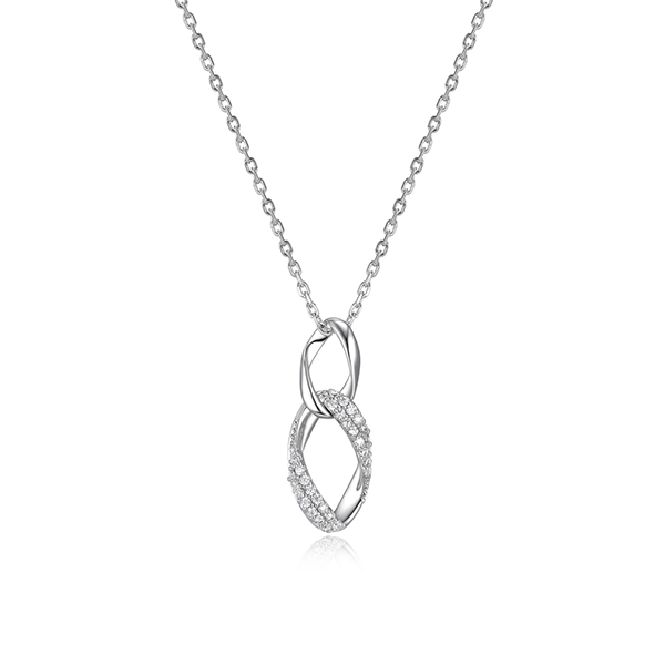 NR0LBRF-W "Ovation" Oval Link with Pave Cubic Zirconia Necklace